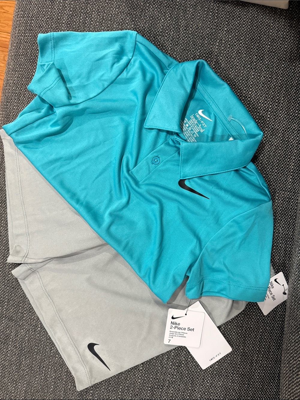 Nike Teal Polo and Light Gray Shorts Kids 2-Piece Set
